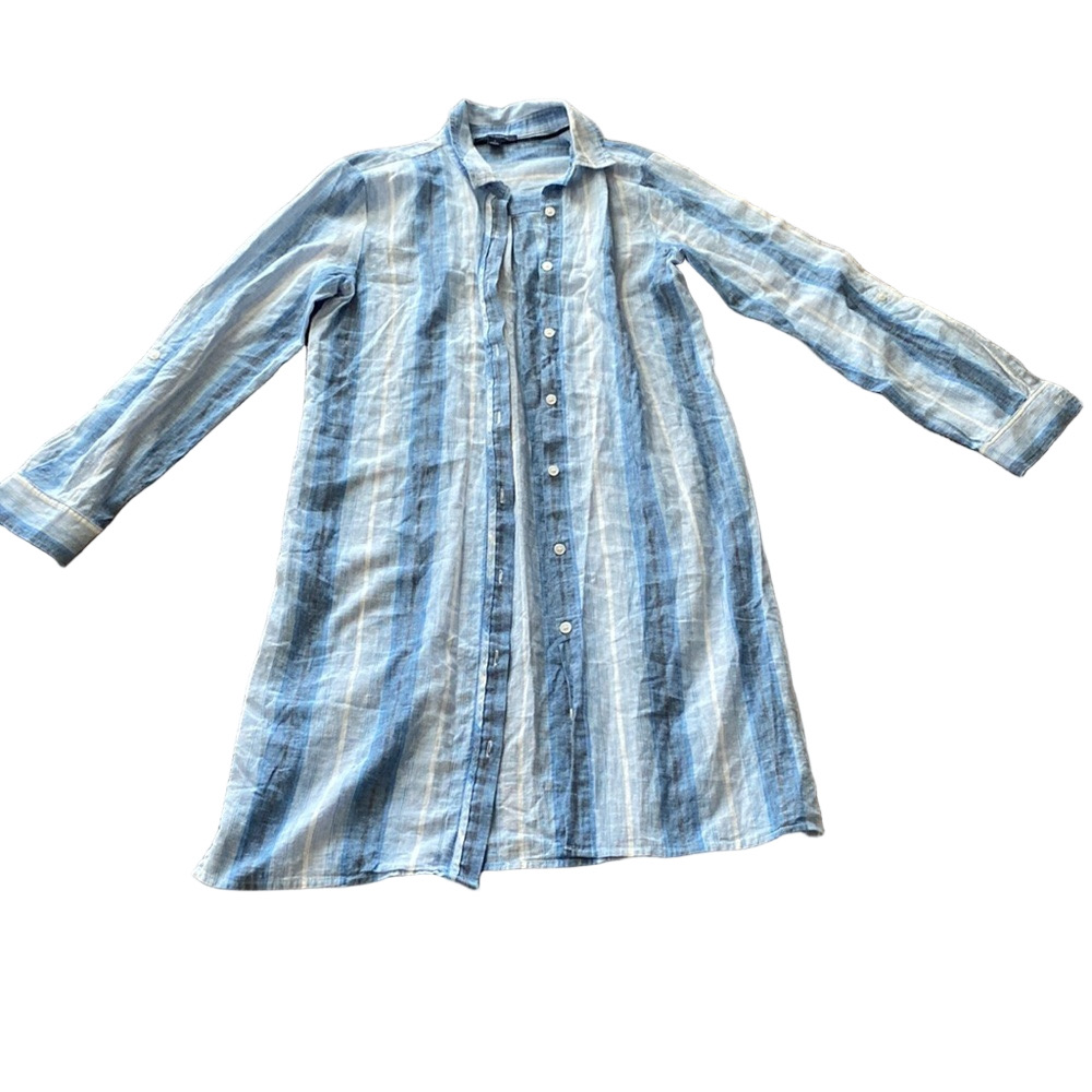 Tommy Hilfiger Blue Striped Linen Blend Button Down Dress SIZE 4